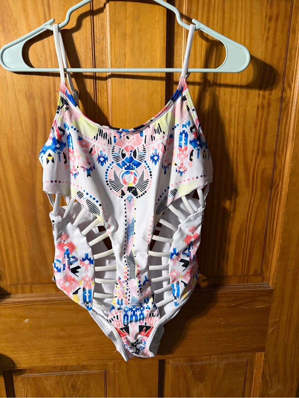 White Aztec Cutout One-Piece Swimsuit
